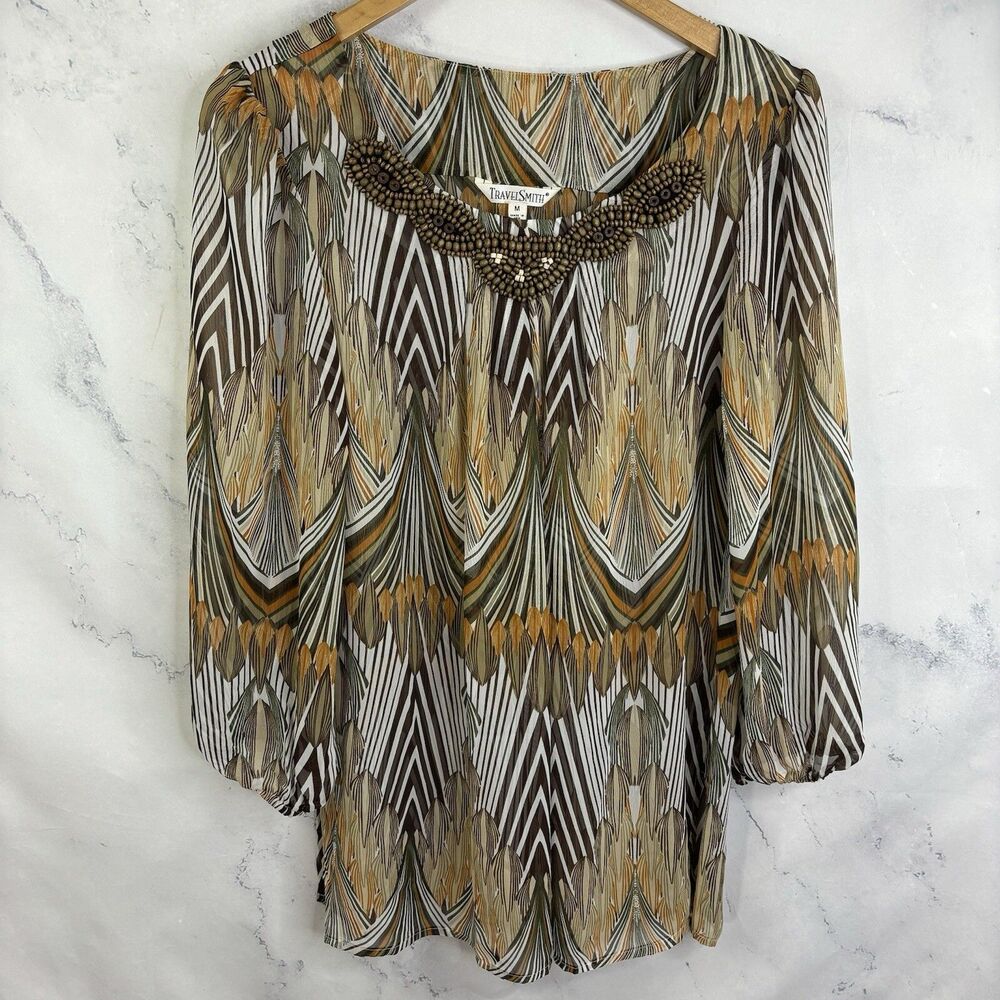 Vintage y2k blouse top M Whimsical beaded tribal Indie 2000 Boho Office Artsy